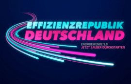 Schwarz-blau-rosanes Foto Logo mit der Aufschrift Effizienzrepublik Deutschland
