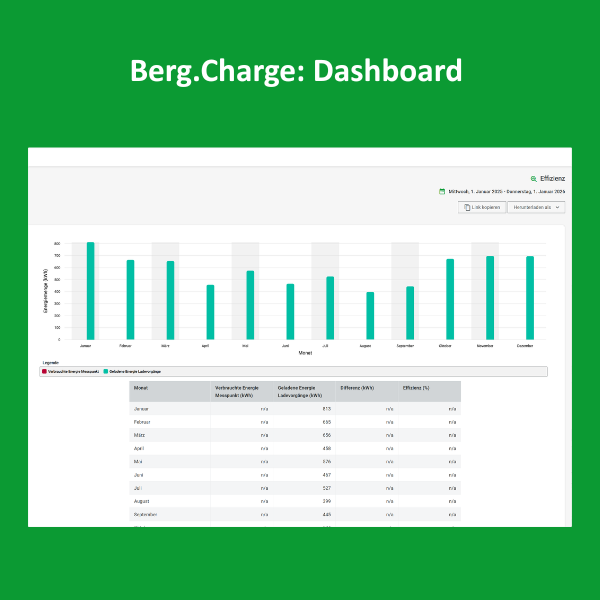 Einblick in Berg.Charge: Ansicht Dashboard Bericht Effizienz